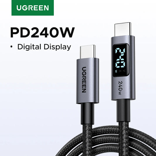 Cable USB-C UGREEN de 240 W con pantalla digital PD3.1, cable tipo C para portátil, MacBook, iPhone 17, Samsung S25, Xiaomi, cargador rápido