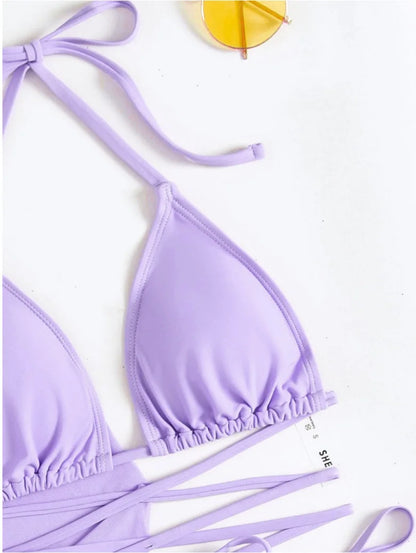 4 Piece Swimming Suit Women Beach Wear Solid Tassel Cover Up Mesh Mini Skirt Bikinis Set Cute Swimming Pool Outfit Summer