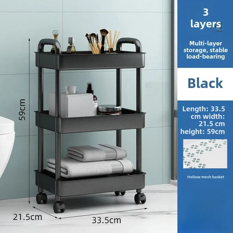 Carrito rodante multifuncional de tres capas 2025 con asa reforzada para cocina, baño, sala de manualidades y guardería.