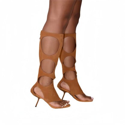 Botas de lujo para mujer (2025) | Tacón de aguja recortado con crin de caballo auténtica y cremallera trasera | Zapatos de vestir para fiestas de noche y club