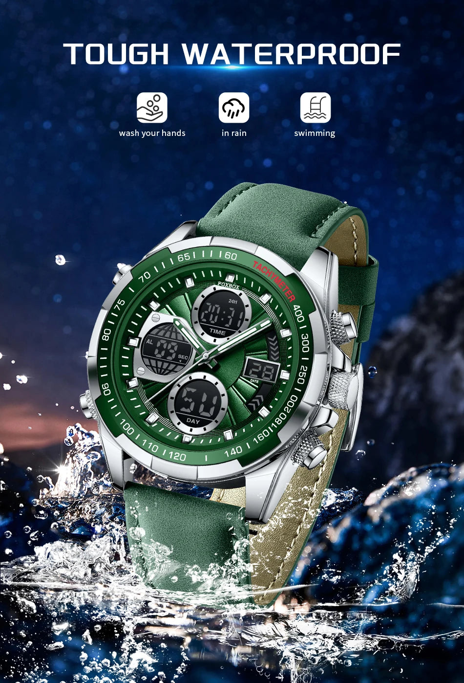 FOXBOX - Reloj de lujo para hombre, de marca superior, con alarma LED, de cuarzo, de cuero, resistente al agua, luminoso