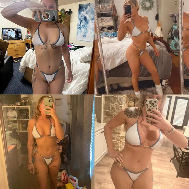 Traje de baño para mujer 2025, traje de baño de dos piezas con cuello halter, conjunto de bikini para mujer, ropa de playa de verano, traje de baño con cordón ajustable, tanga, copa triangular