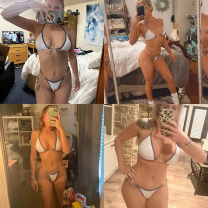 Traje de baño para mujer 2025, traje de baño de dos piezas con cuello halter, conjunto de bikini para mujer, ropa de playa de verano, traje de baño con cordón ajustable, tanga, copa triangular