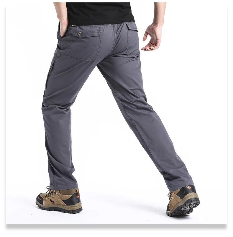 Pantalones cargo de algodón de alta calidad para hombre, pantalones tácticos informales con múltiples bolsillos para primavera y otoño, para acampar al aire libre, senderismo y trabajo.