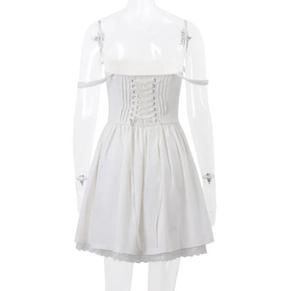 Sexy Lace Floral Corset Short Dress Elegant Women's White Yellow Sundress Female High Waist Mini Sun Dresses Summer 2025 New In