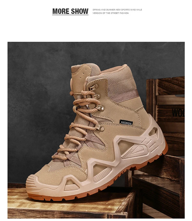 Botas tácticas para hombre con correas para entrenamiento de combate, impermeables, transpirables, ideales para senderismo y uso multifuncional en motocicleta.