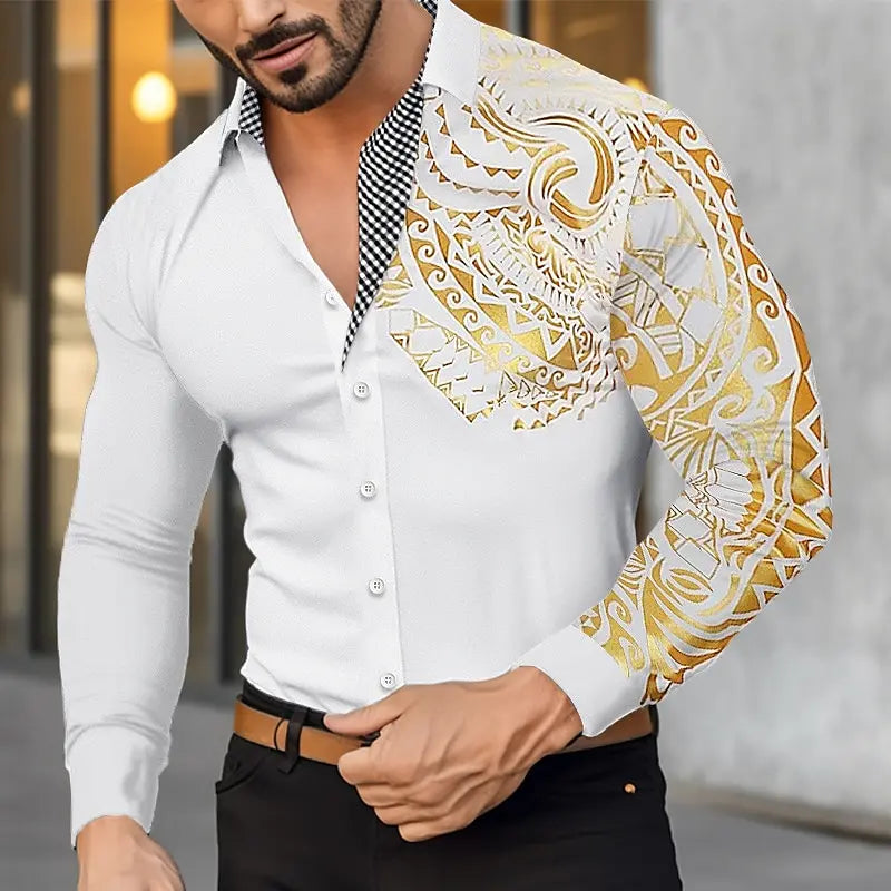 Camisa de hombre abotonada, estilo hawaiano, manga larga, solapa, suave y cómoda, con diseño moderno de botones.