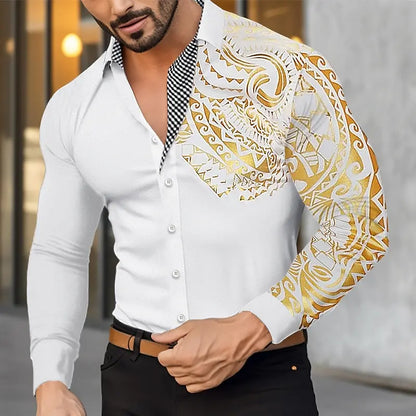 Camisa de hombre abotonada, estilo hawaiano, manga larga, solapa, suave y cómoda, con diseño moderno de botones.