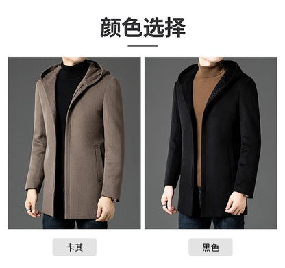 Abrigo largo de lana para hombre COMXZ, colección invierno 2025, gabardina de cachemir de diseño, chaqueta con capucha y forro de plumón de pato blanco, abrigo de lana de lujo