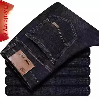Pantalones vaqueros holgados de pierna recta, elásticos, resistentes al desgaste y versátiles para trabajo y construcción.