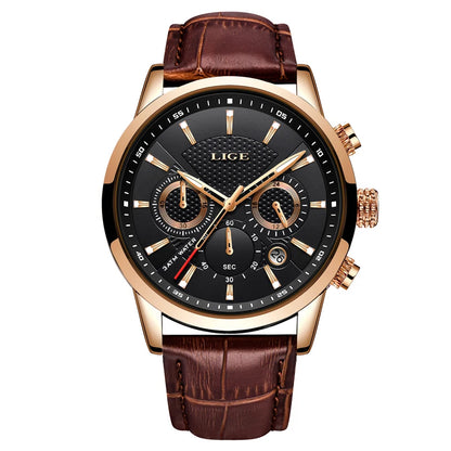 LIGE 2024 Reloj de lujo para hombre, reloj de cuarzo informal de negocios, reloj de pulsera de cuero a la moda para hombre, reloj impermeable para hombre