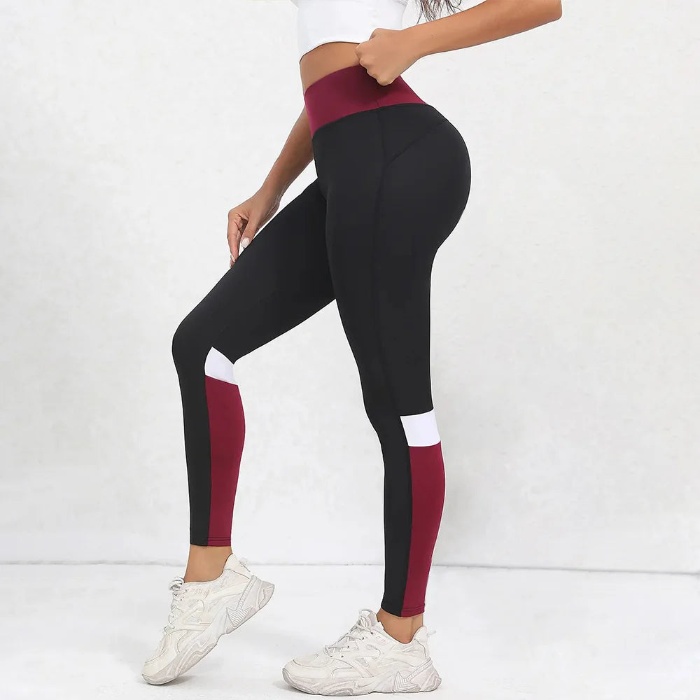 Leggings de yoga de cintura alta con bloques de color para mujer, leggings de entrenamiento con control de abdomen para mujer