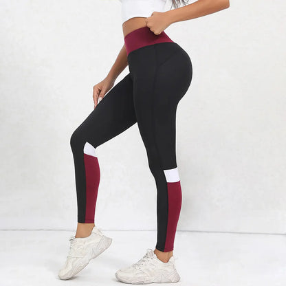 Leggings de yoga de cintura alta con bloques de color para mujer, leggings de entrenamiento con control de abdomen para mujer