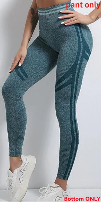 Conjuntos de ropa deportiva de media pieza sin costuras para mujer, conjuntos de gimnasio de manga larga, sujetador deportivo de yoga, leggings push up y mallas deportivas.