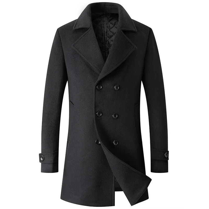 Abrigo cruzado para hombre, estilo marinero, chaqueta de lana, solapa larga, gabardina, cortavientos de invierno, moda masculina
