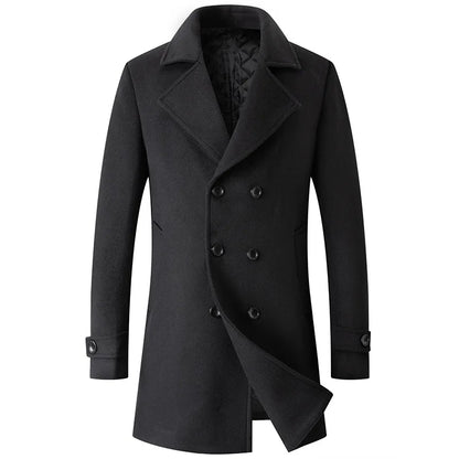 Abrigo cruzado para hombre, estilo marinero, chaqueta de lana, solapa larga, gabardina, cortavientos de invierno, moda masculina