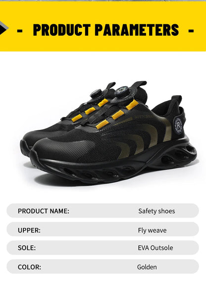 Zapatos de seguridad con botón giratorio para hombre, zapatos de trabajo con puntera de acero, zapatos de trabajo indestructibles y ligeros, zapatillas transpirables.