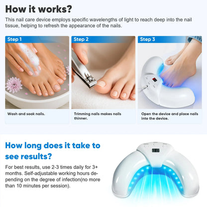 Dispositivo láser para hongos en las uñas, para múltiples uñas de los pies y de las manos. Solución reparadora para uñas dañadas y descoloridas para uso doméstico.