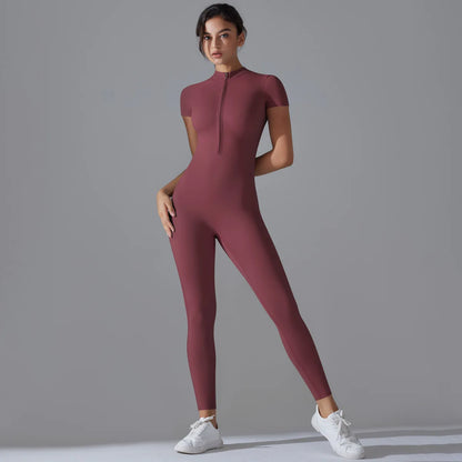 Women Zipper Bodysuits Fitness Sports Bodysuit Yoga Suit Breathable Quick Drying Sports Yoga Clothing Women Gym Push Up Workout