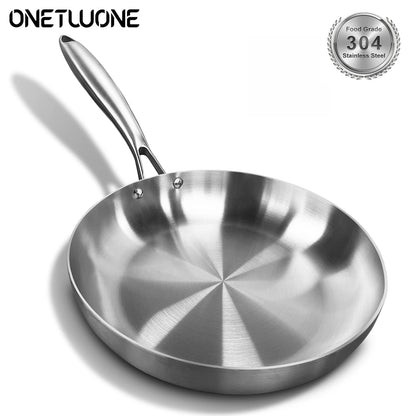 Sartén de acero inoxidable 304, antiadherente, para freír carne, sin revestimiento, para cocina de gas y de inducción.