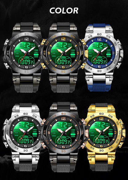 Relojes FOXBOX para hombre, marca superior, reloj de pulsera analógico digital de cuarzo de lujo para hombre, reloj luminoso con pantalla de doble horario resistente al agua para hombre