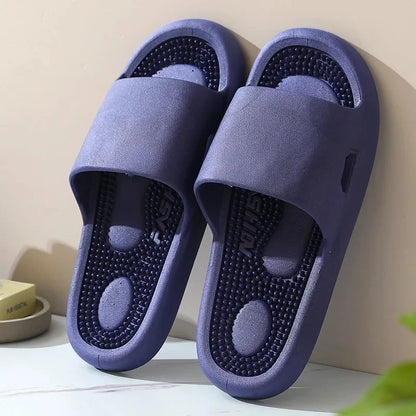 Zapatillas de masaje para interiores con suela suave para terapia de pies, antideslizantes, para hombres y mujeres, sandalias de verano para uso doméstico con pegatinas de puntos de acupuntura.