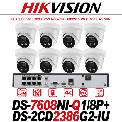 Kit de sistema de videovigilancia Hikvision: cámara IP IR de 8 MP DS-2CD2386G2-IU, NVR 4K PoE de 8 canales DS-7608NI-Q1/8P, sistema de videovigilancia IP67 H.265+.