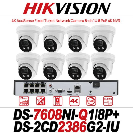 Kit de sistema de videovigilancia Hikvision: cámara IP IR de 8 MP DS-2CD2386G2-IU, NVR 4K PoE de 8 canales DS-7608NI-Q1/8P, sistema de videovigilancia IP67 H.265+.