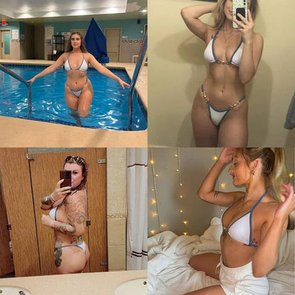 Traje de baño para mujer 2025, traje de baño de dos piezas con cuello halter, conjunto de bikini para mujer, ropa de playa de verano, traje de baño con cordón ajustable, tanga, copa triangular