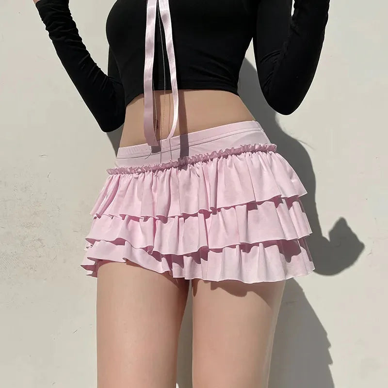 Faldas minifaldas informales con lazo, sexys, ajustadas, de cintura baja, estilo Y2K, para verano, a la moda, combinables, en rosa.