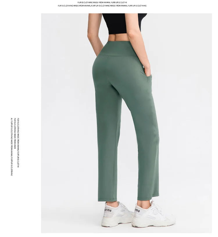 Pantalones deportivos para mujer, estilo casual, para yoga, holgados, de talle alto, elásticos, para entrenamiento físico, rectos, para correr, Yu02334