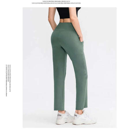 Pantalones deportivos para mujer, estilo casual, para yoga, holgados, de talle alto, elásticos, para entrenamiento físico, rectos, para correr, Yu02334