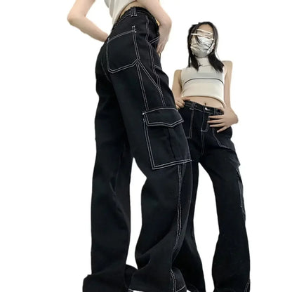 Pantalones vaqueros para mujer, de corte recto, holgados, de primavera otoño/invierno 2024, nuevos, de cintura alta, adelgazantes, de pierna ancha y petite.