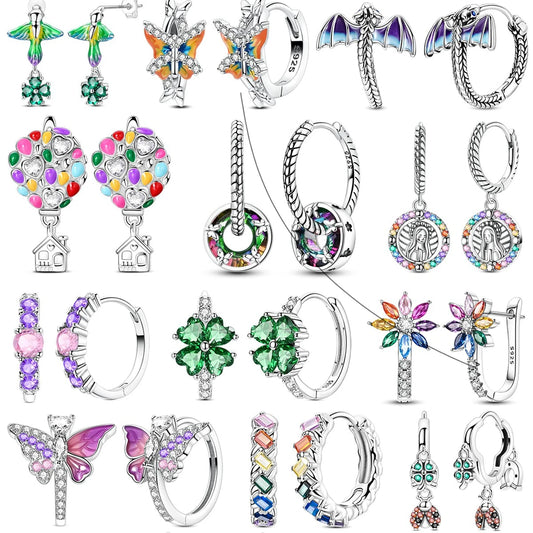Pendientes brillantes de plata de ley S925 para mujer, con circonitas de colores, diseño de insecto, ideal como regalo de aniversario de boda.