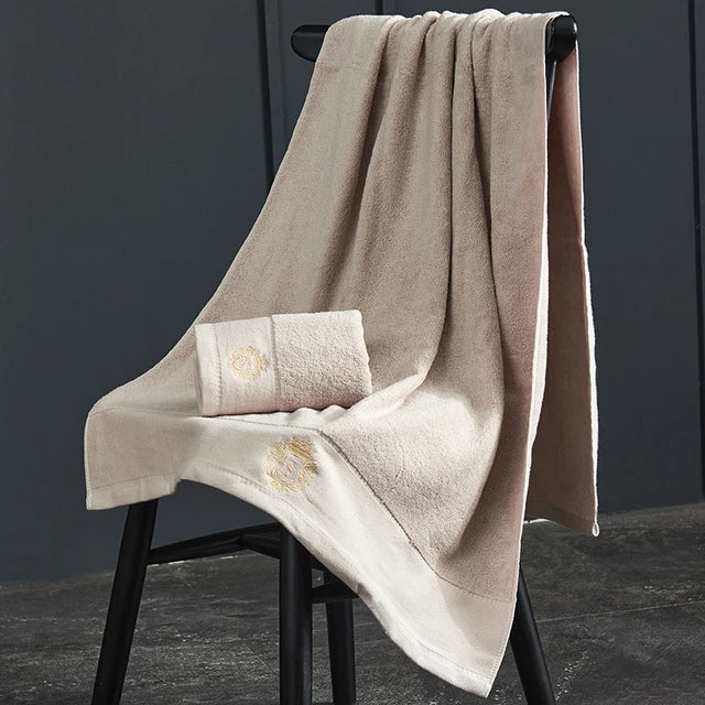 Toallas de baño de algodón de 140 x 70 cm, toalla de ducha grande y gruesa, regalo bordado, azul, blanco, marrón, negro, verde y gris.