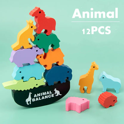 Bloques de equilibrio de madera, juguetes para niños, animales, dinosaurios, construcción, apilamiento, juegos de mesa altos, juguete Montessori de madera, regalo para niños