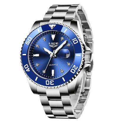 Relojes de moda LIGE para hombre, de lujo, luminosos, con calendario, para negocios, resistentes al agua, cronógrafo, de acero inoxidable, de cuarzo.