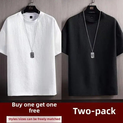 Camiseta de manga corta de lino suelto y seda helada para hombre, estilo nuevo de verano, camisa blanca de media manga, ropa interior térmica
