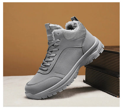 Botas de nieve de gran tamaño para hombre, zapatos de invierno de algodón, botines, zapatos de trabajo para hombre, botas de cuero impermeables de alta calidad, Bota Masculina