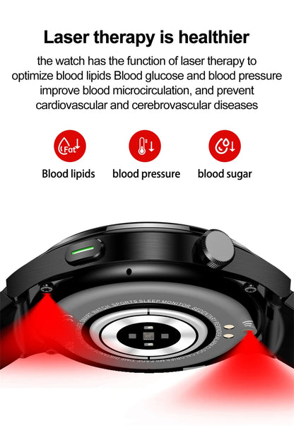 LIGE - Reloj inteligente para hombre de 1,46 pulgadas con terapia láser, control de lípidos, ácido úrico, VFC, llamadas, temperatura, deportivo y bienestar