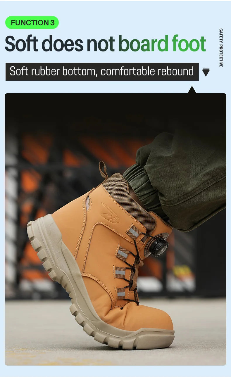 Zapatos de trabajo de caña alta para hombre, con botón giratorio, antideslizantes, de seguridad, resistentes al agua, zapatillas de trabajo antipinchazos y antiaplastamiento.