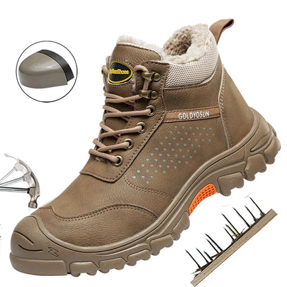 Nuevos zapatos de seguridad de trabajo de lana gruesa de invierno para hombres, botas de trabajo con puntera de acero, zapatos de seguridad antideslizantes, botas de nieve para hombre.