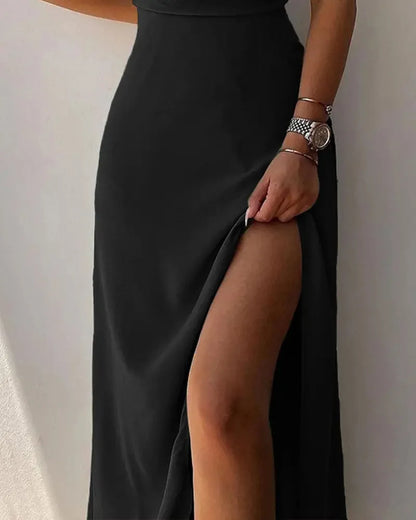 Vestido camisero sexy y elegante para mujer, estilo veraniego, con estampado degradado, hombros descubiertos y escote en V.