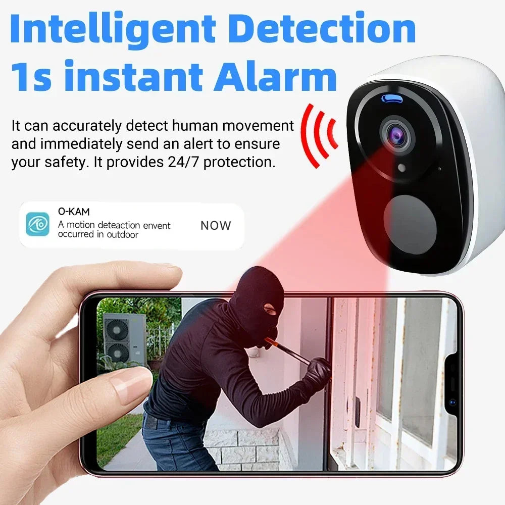 Cámara de seguridad solar inalámbrica para exteriores 2K 5MP con visión nocturna a color, funciona con batería, compatible con WiFi 2.4G, PIR, resistente al agua, comunicación bidireccional con Alexa