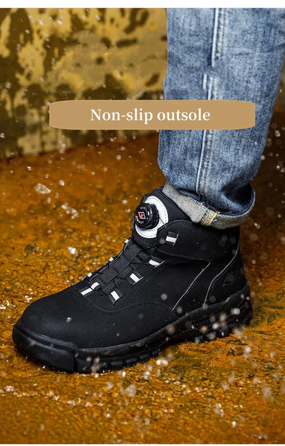 Zapatos de seguridad con botones giratorios para hombre, botas de trabajo impermeables, antigolpes, antipinchazos, protectores, ligeros, para otoño e invierno.