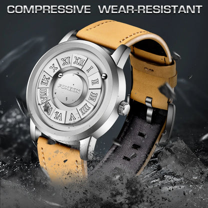 Relojes FOXBOX para hombre, marca de lujo, de cuero, resistente al agua, reloj de pulsera de cuarzo con puntero de desplazamiento y fuerza magnética.