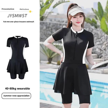 Traje de baño deportivo de una pieza para mujer, manga corta, talla grande, que oculta el cuerpo, talla grande, nuevo estilo 2024