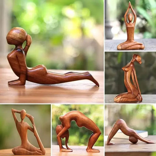 Estatua de meditación de yoga tallada en madera de chica de yoga, hecha a mano, pose de yoga, decoración del hogar