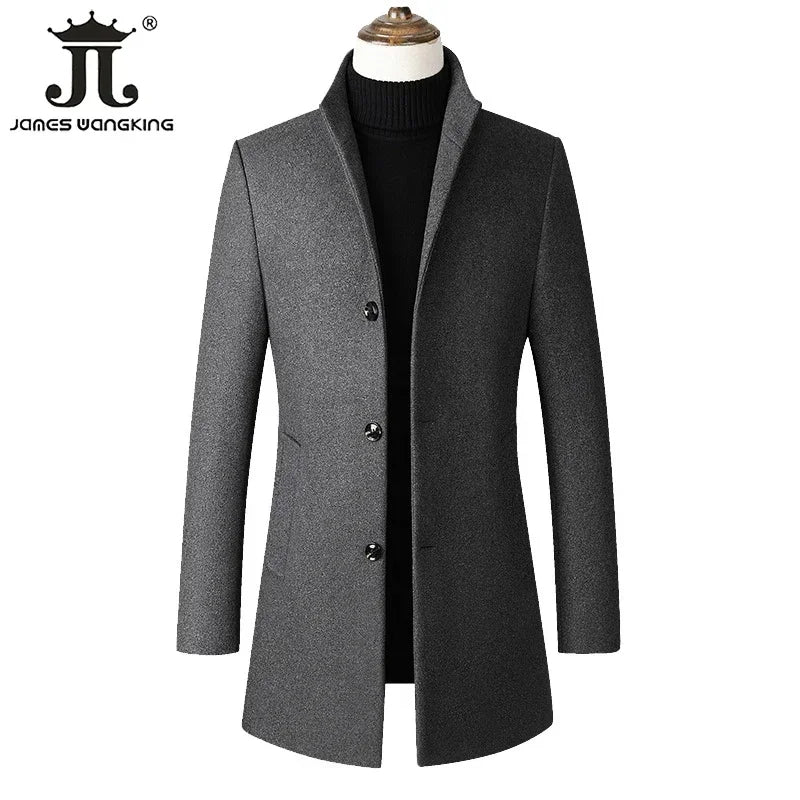 Tallas EUR S-XXL. Abrigo de lana grueso y cálido para hombre, con cuello alto, estilo casual de negocios, corte ajustado. Chaqueta de lana cortavientos para hombre.