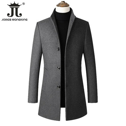 Tallas EUR S-XXL. Abrigo de lana grueso y cálido para hombre, con cuello alto, estilo casual de negocios, corte ajustado. Chaqueta de lana cortavientos para hombre.